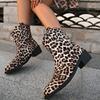 Fashion Coarse Heel Round Head Medium Boots Children's Leopard Print Low Heel One Pedal Sleeve Martin Boots Large Size 43
