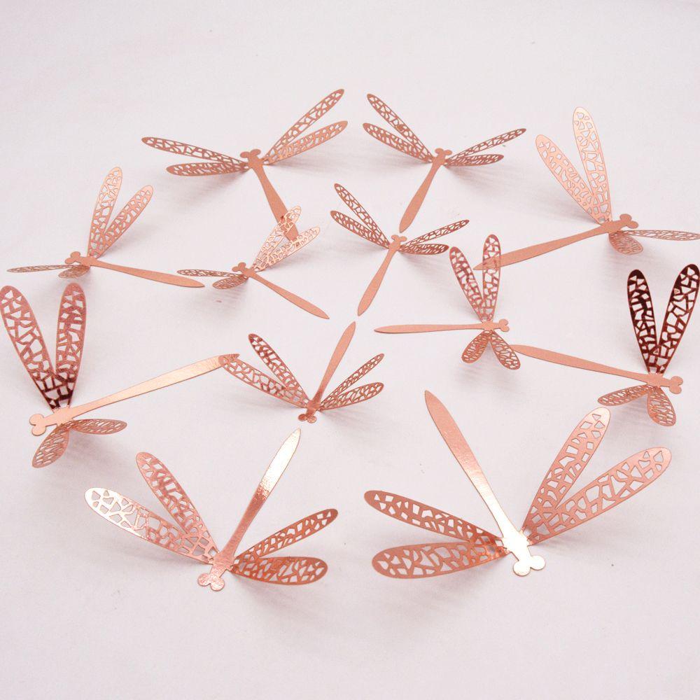 Вечеринка, свадьба, украшение дома, металлическая текстура, наклейки на стены, полые стрекозы, 3D наклейки со стрекозами