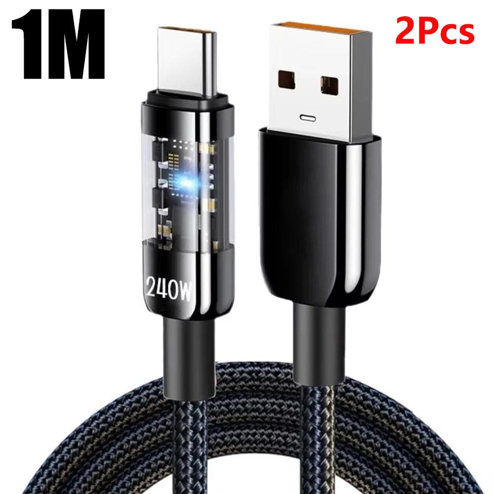 Кабель сверхбыстрой зарядки 240 Вт, интерфейс USB C, нейлоновая оплетка, прозрачный Type C, высокоскоростной зарядный провод, кабель для быстрой зарядки и передачи данных