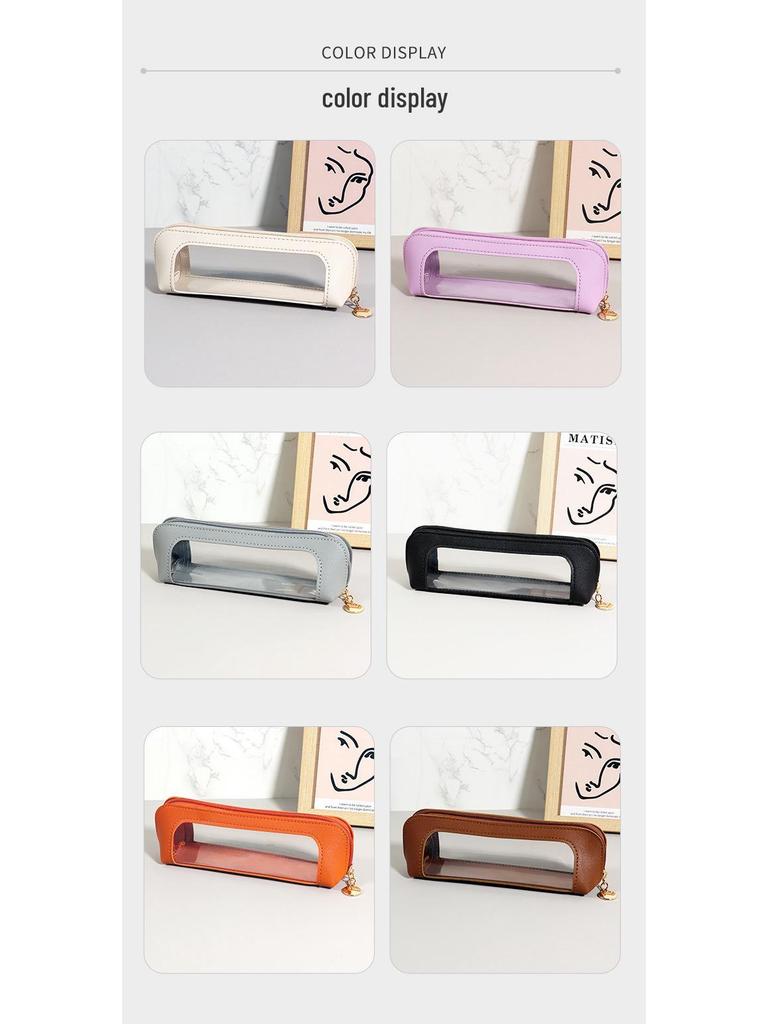 Прозрачный пенал из ПУ-кожи с окошком - 3D пенал для канцелярии и косметики, Портативный бокс для хранения