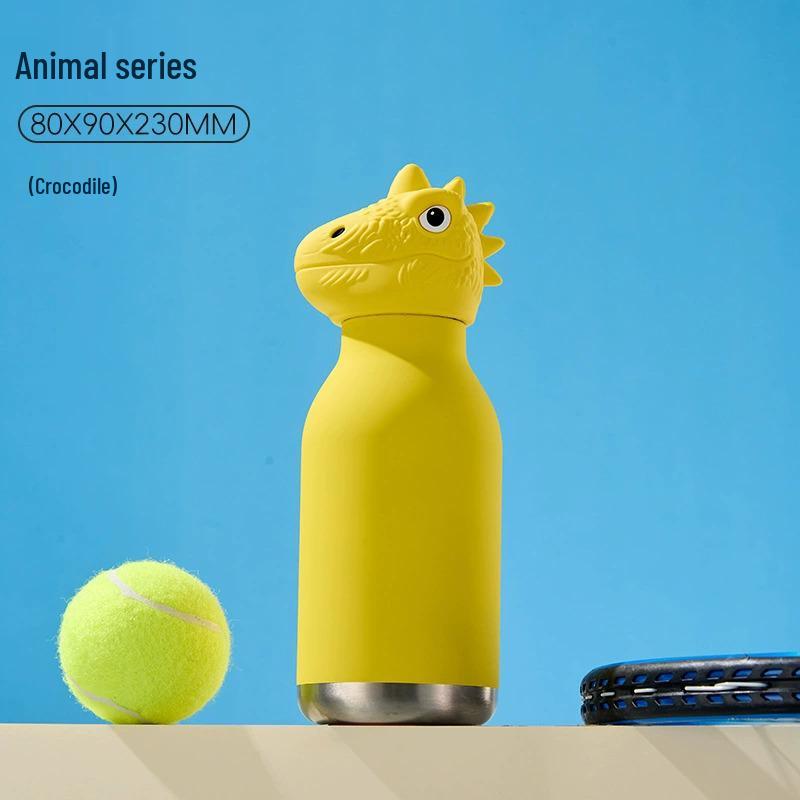 Детский термокружка объемом 450 мл с креативным дизайном в виде животных и крышкой в виде головы животного.