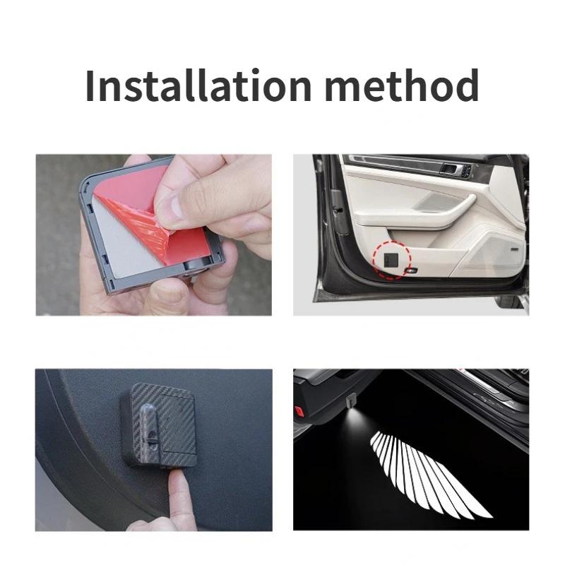 2pcs Angel Wings LED Welcome Light No wiring required LED Projector Light Car Door sensor light Decorative Lamp Car Accessories
