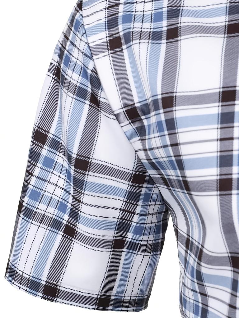 Men's Hawaiian Casual Vacation Plaid Button-Up Short Sleeve Shirt