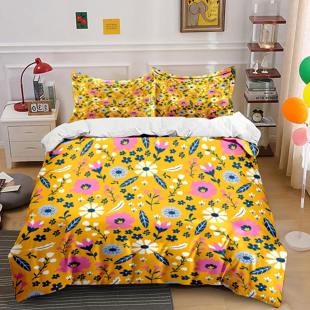 Floral Yellow Bedding Set Bedding Duvet Cover Set Duvet Cover Pillowcases (1 * Duvet Cover 2 * Pillowcases, without duvet insert)