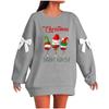 Ladies' Christmas Printed Bow Round Neck Long Sleeved Loose Pullover Sweater Sweatshirt Top