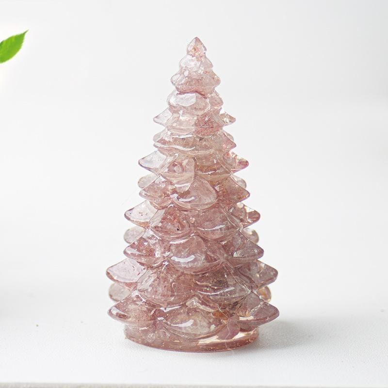 Crystal Gemstone Christmas Tree Sculpture Amethyst Rose Quartz Resin Art Home Decor Desk Ornament Holiday Gift For Her