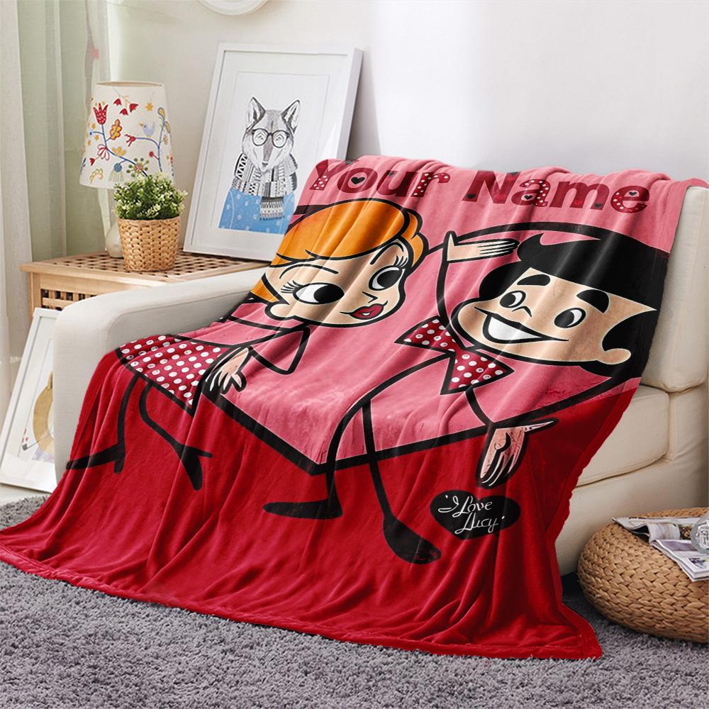1PC Love Lucy Comics Custom Name Patterned Flannel Blanket Suitable For All Seasons For Home Decor Warmth And Comfort Gifts Holiday Present