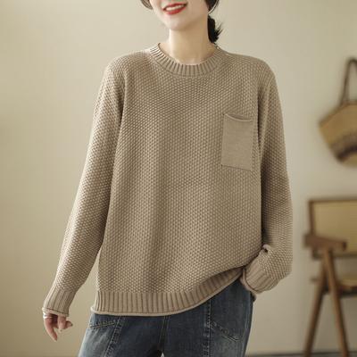 Большой размер Повседневный Свободный С длинным рукавом Полувысокий воротник Однотонный Вязаный свитер Женский Зимний Утепленный Теплый Пуловер