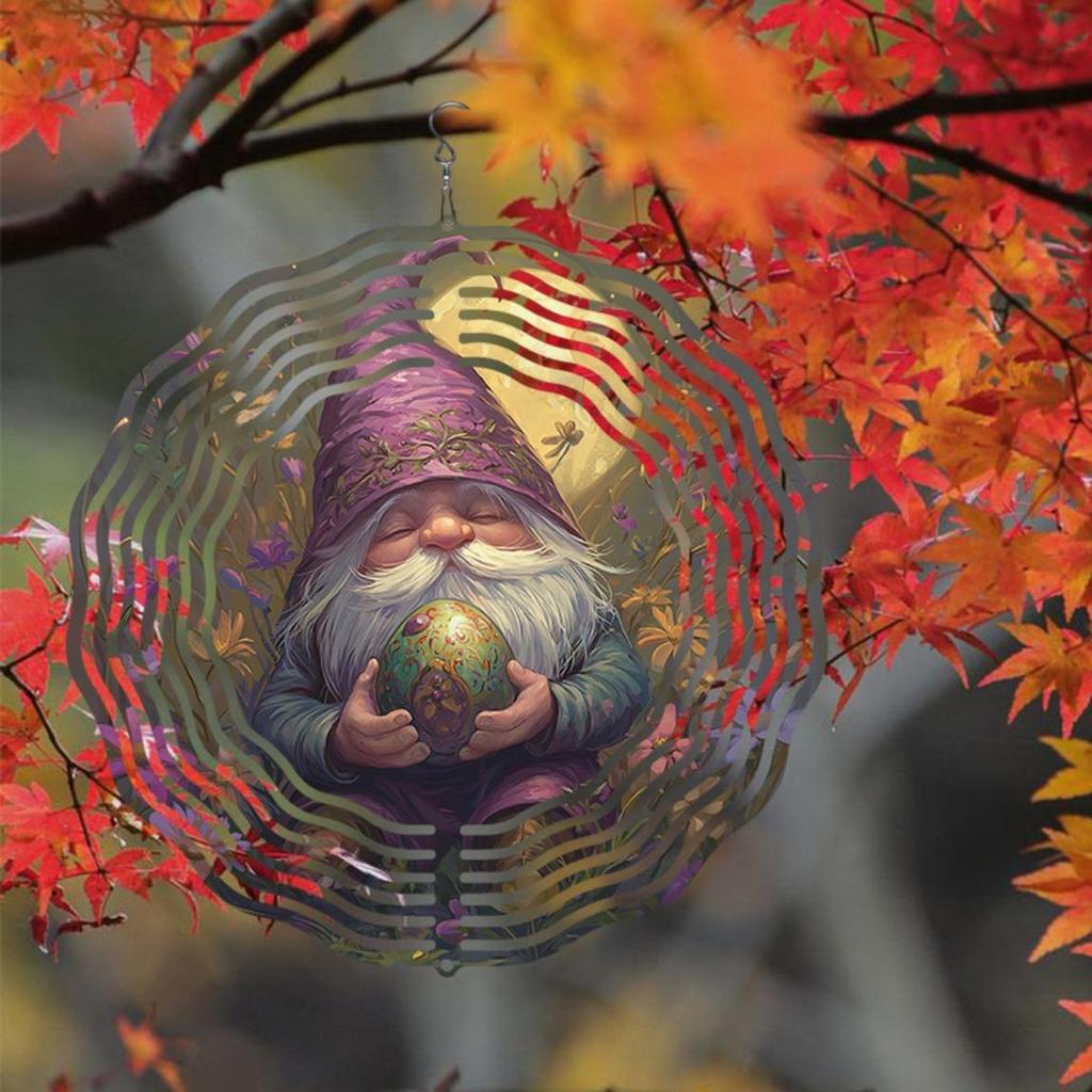 Purple Cloaked Gnome 2D Metal Wind Chime Moonlit Flower Design Outdoor Hanging Decor for Garden Home Wedding Christmas Gift