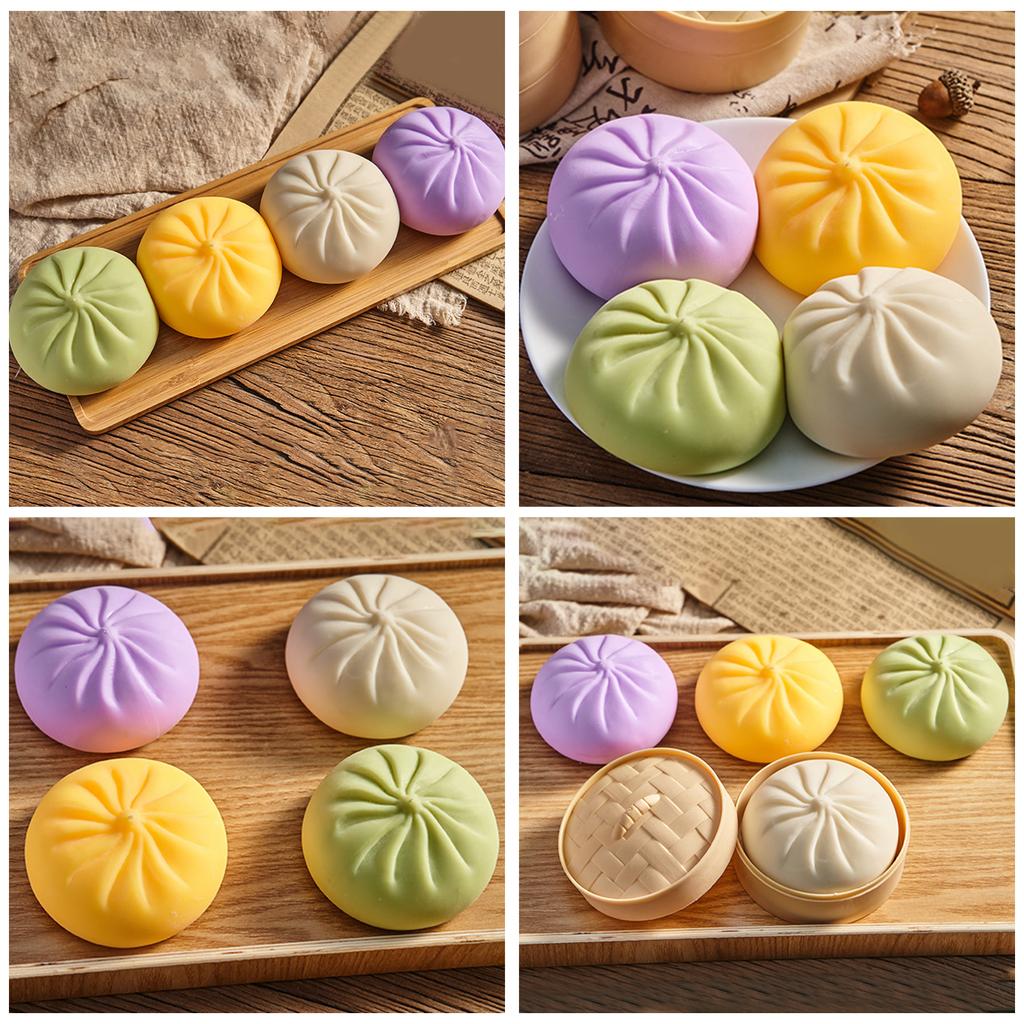Bun Bao Stress Relief Toy Squeeze Dough Ball Slow Rebound Creative Fake Buns with Steamer Birthday Fun Gift for Kids Autism ADHD