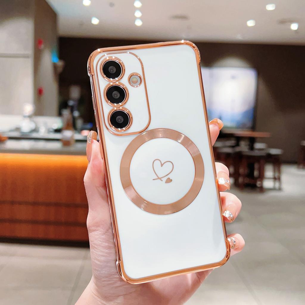 Роскошный гальванизированный чехол Magsafe love Heart для Samsung Galaxy S21 S23 S24 S25 Plus Ultra S21FE S23FE с магнитной беспроводной зарядкой и противоударным покрытием