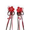 2pcs Hanfu Headdress Children Red Hairclip Flower Tassel Bow Wig Braid Hairpin New Year Headwear