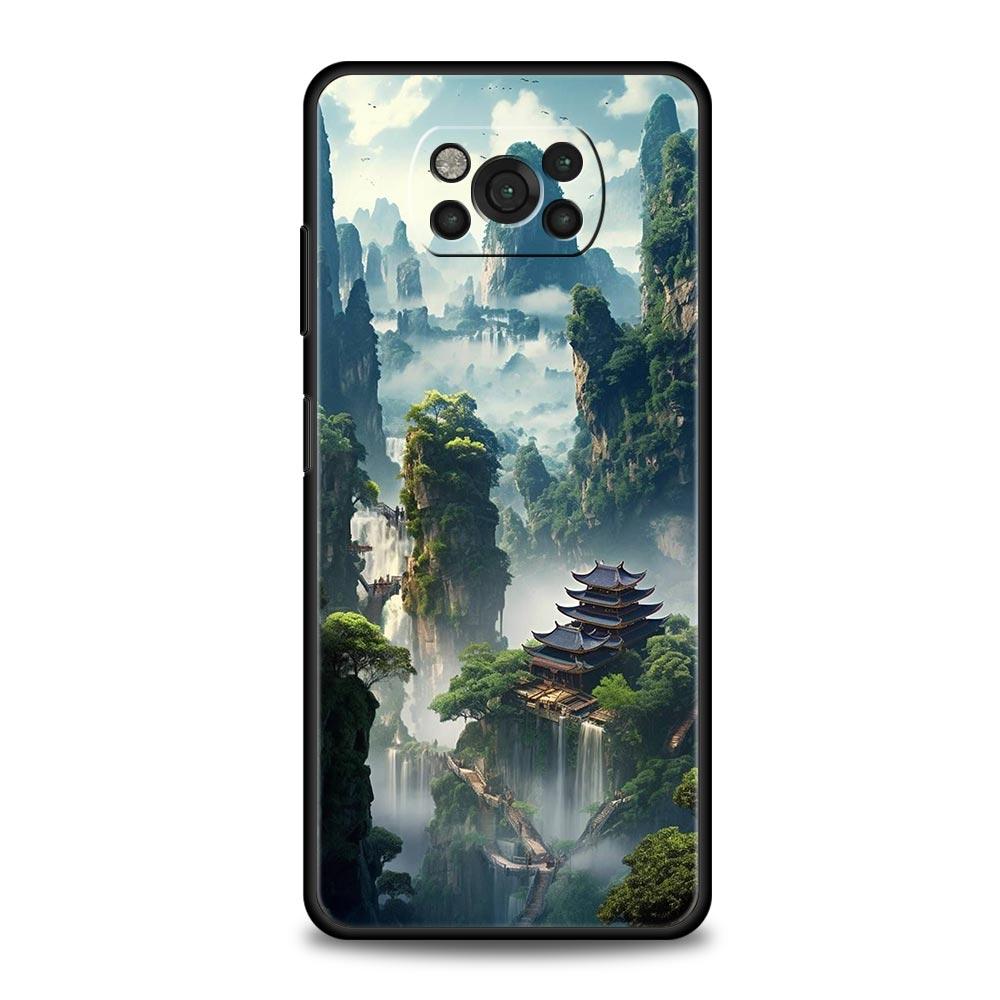Чехол для телефона для Xiaomi Poco X6 X5 X4 Pro 5G X3 NFC F5 F4 M5 M4 M3 F3 GT C51 C50 C55 Мягкий силиконовый Черный чехол Пейзажное искусство