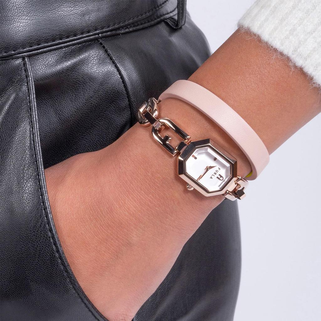 Часы OCTAGONAL Silver Dial Stainless Steel Mineral Glass Quartz Daily Waterproof China Watch WW00044005L3 Rose Gold [Furla] 27.5MM Womens [Товар]