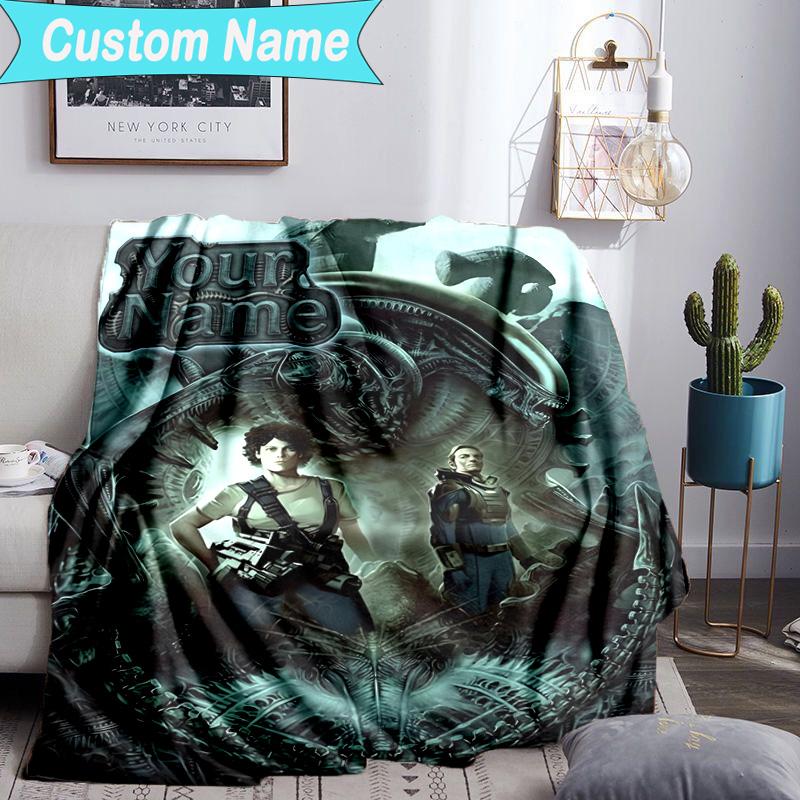 Custom Name Blanket Alien Fire Blanket Bedding Blanket for Travel, Camping, Living Rooms, Offices, Sofas, Fan Christmas gift