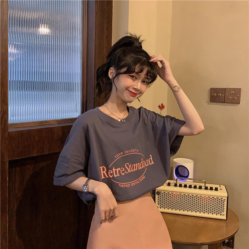 Лето 2024 Корейский Ретро Средней Длины Свободный Большого Размера Модная Женская Футболка с Коротким Рукавом