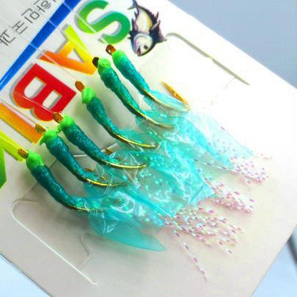 Lures Sabiki Sea Fishing Rigs Golden Golden Tied Hooks Green Rubber Lures  Sea Fishing