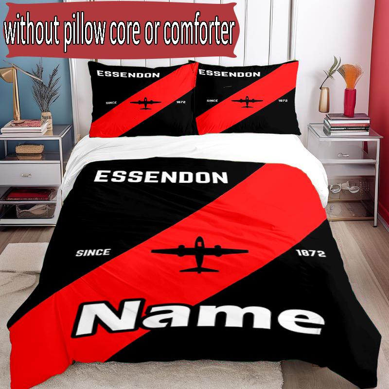3pcs Duvet Cover Set (1*Duvet Cover + 2*Pillowcase, Without Core), Custom Name Essendon Football Pattern Bedding Set, Home Bedroom Decor Gift