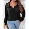 New Solid Color Plus-size Women's Top V Lapel Long Sleeve Pit Strip Woolen T-shirt