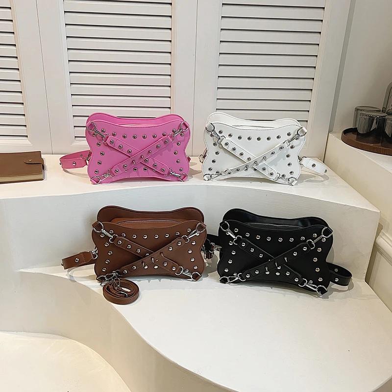 Сумка с крестообразными заклепками для женщин, сумка через плечо из искусственной кожи, однотонная пряжка, изысканные модные сумки через плечо