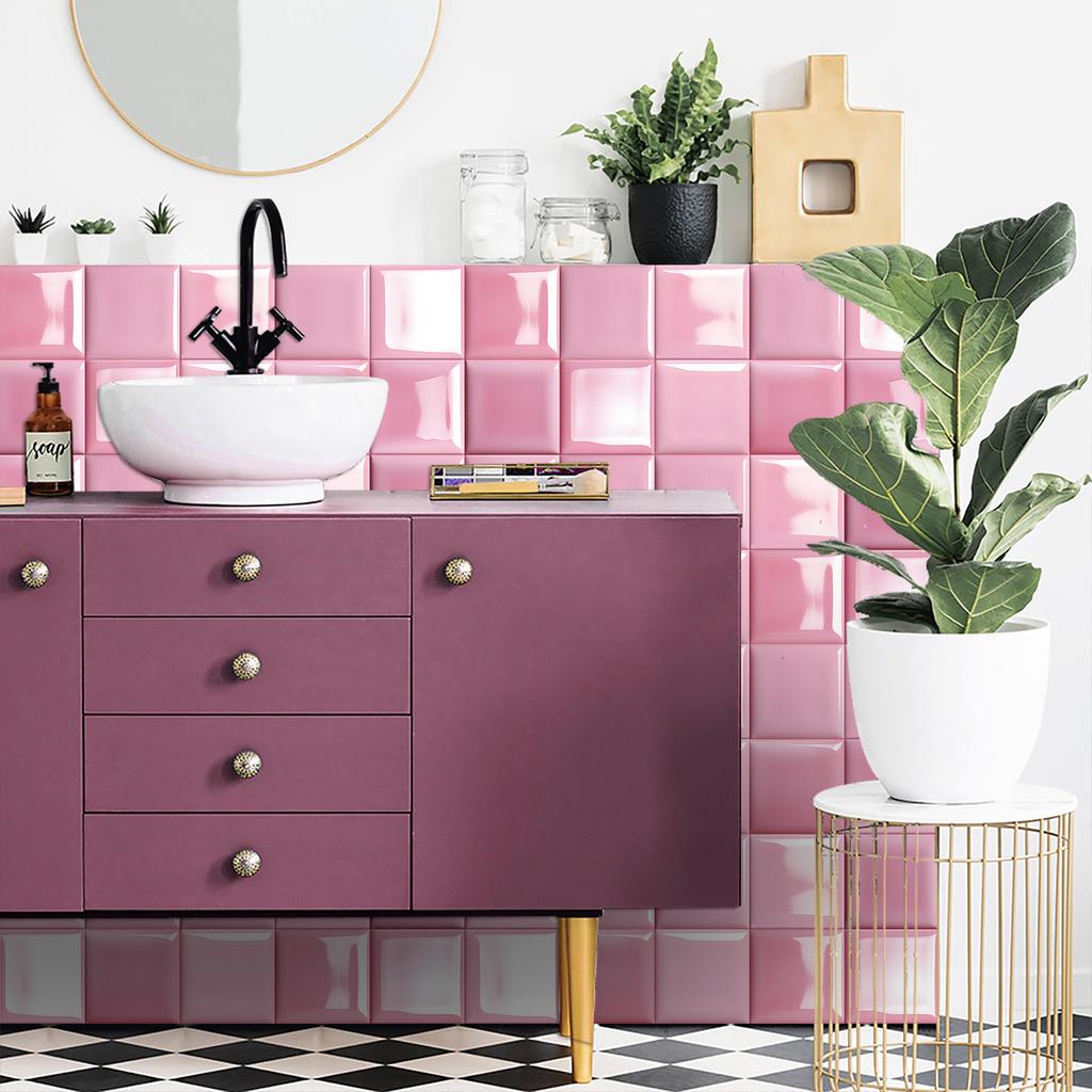 10 шт. Роскошные розовые наклейки на стену под кирпич, Имитация кирпича, Украшение для спальни, Водонепроницаемые самоклеящиеся обои для плитки, Декор для кухонного шкафа