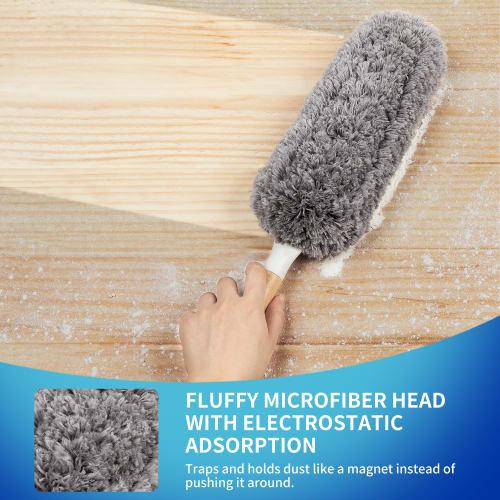 MR.SIGA Lint-Free Duster with Bamboo Handle and Interchangeable Heads, Washable Microfiber Duster for Household Cleaning
