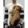 Men's Personalized Fierce Lion Animal Print Casual Hoodies Fashion Round Neck Pullover Sweatshirt Loose Fit