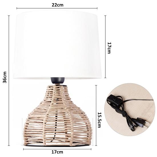 36 см Элегантный Дизайн Высокий Тумбочка Стандартная Настольная Лампа из Бумажной Веревки Ротанга Плетеная с Абажуром из Ткани Льняного Цвета Светло-Бежевый