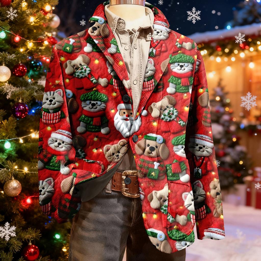 Мужской уродливый рождественский вельветовый теплый карманный пиджак-кардиган, мужской повседневный костюм