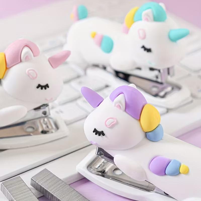 Stylish Mini White Unicorn Stapler, Multifunctional, Suitable For Office And School Supplies, Cute Stationery And Creative Gifts