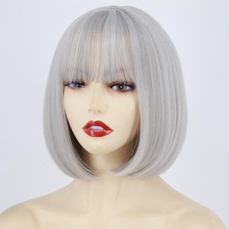 MISS WIG Женская мода, волосы красного вина, боб, косплей, прямой парик с челкой, длина до плеч, прямой парик из синтетического волокна для Хэллоуина