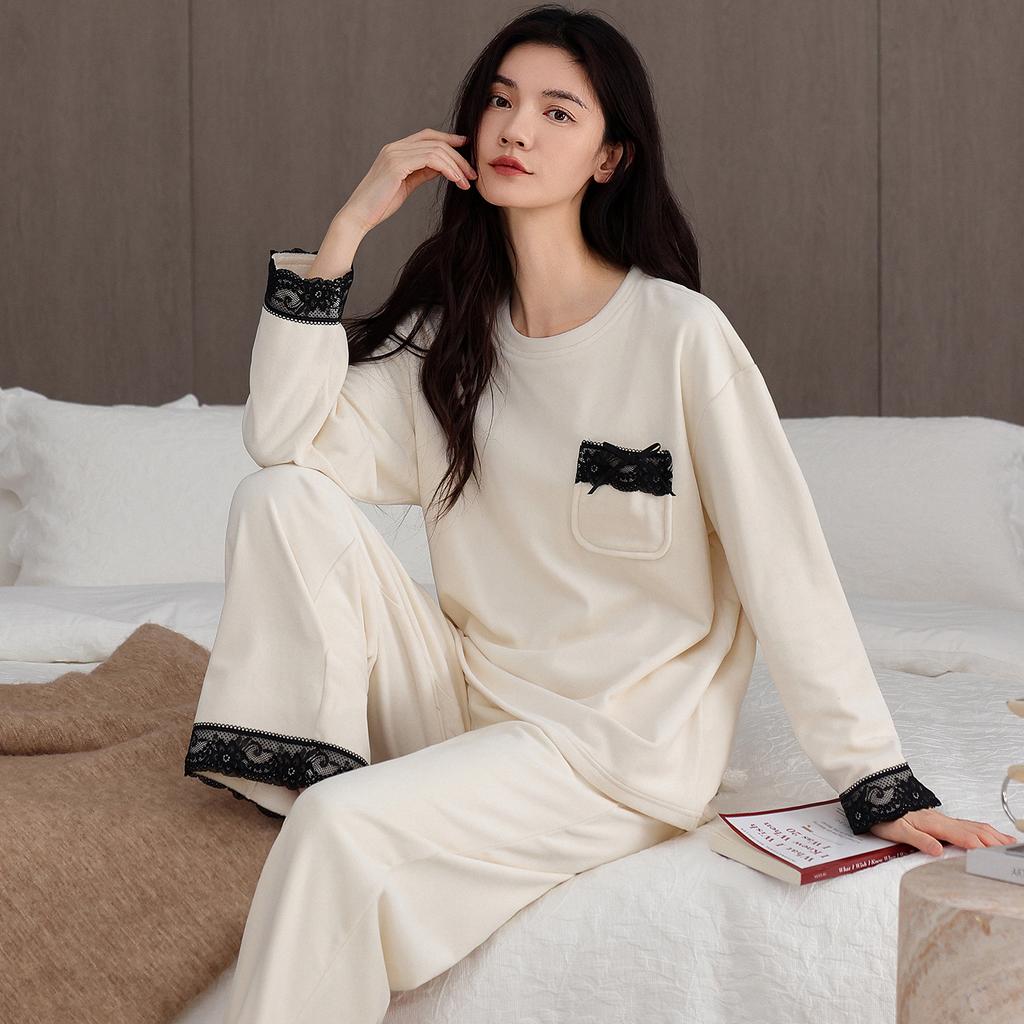 Pajamas Women'S Autumn And Winter Fleece Thickened Coral Fleece Can Be Worn Outside Island Fleece Loungewear Thin Fleece Set