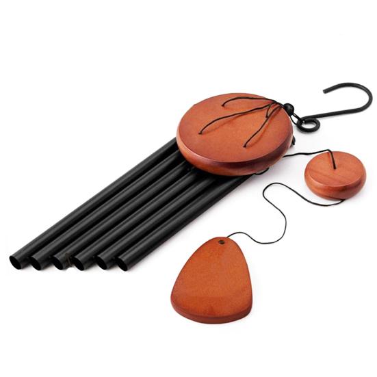 25-Inch Wooden Wind Chime with 6 Aluminum Tubes S-shaped Hook Natural Soothing Melody Garden Patio Outdoor Decoration Hanging Wind Bell Pendant