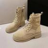 Женские сапоги из натуральной кожи, весна 2024, новые парусиновые сапоги с толстой подошвой и боковой молнией, плюшевые короткие сапоги для пустыни, женские сапоги