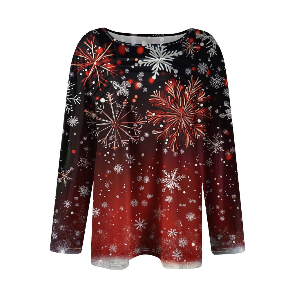Женская модная повседневная рождественская футболка с круглым вырезом и длинными рукавами