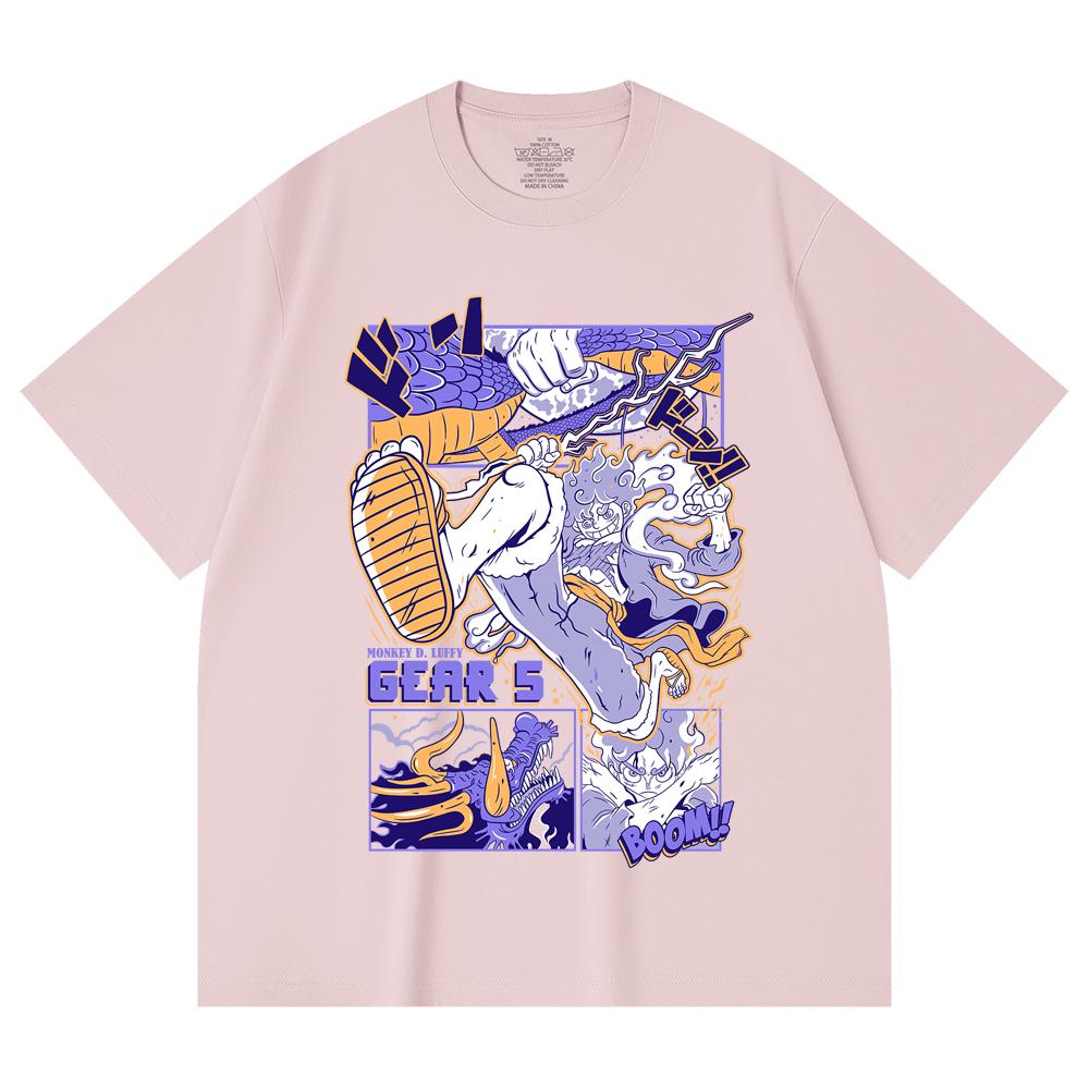 230 г/м² 100% хлопок Цельный V22 Принт Luffy Gear Унисекс Тяжелая хлопковая футболка