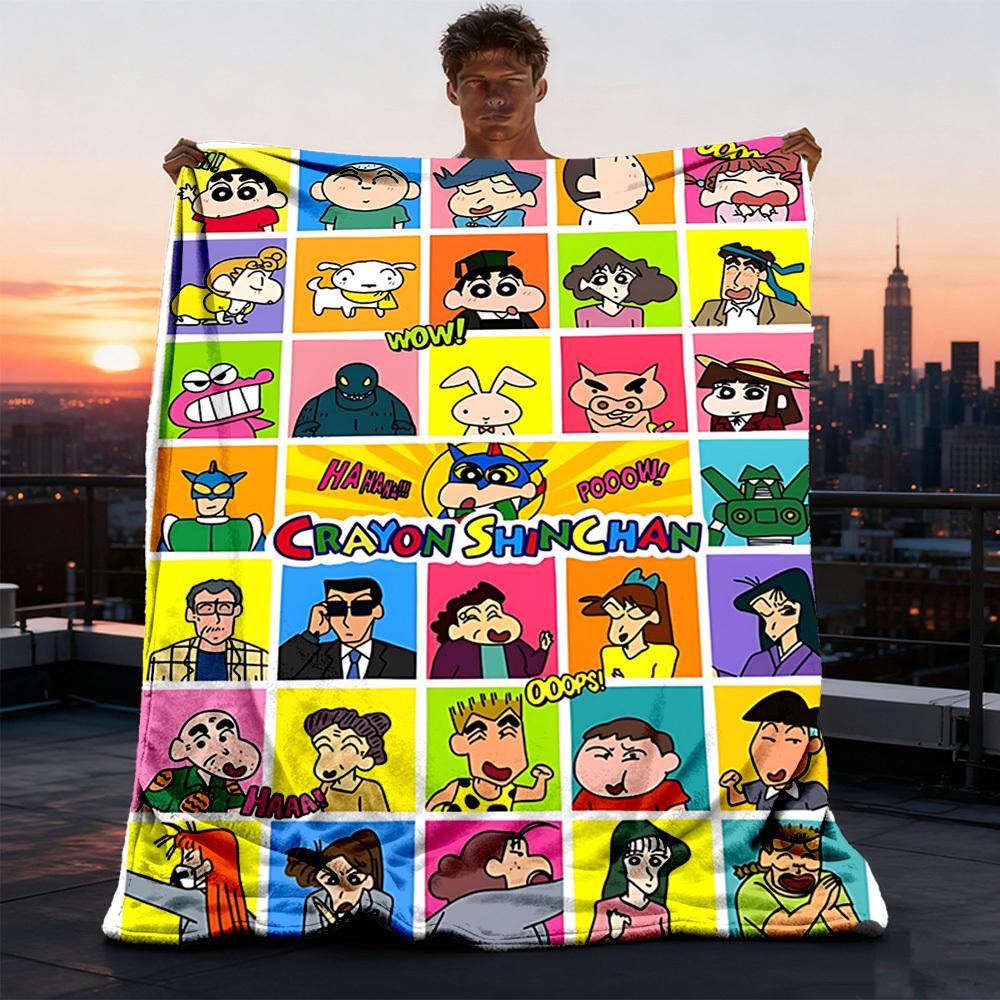 1pc Crayon Shin chan Outdoor Flannel Blanket, Lightweight Warm Cozy for Travel Camping Office Soft Polyester Fabric