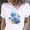 Плюс размер Цветочный сладкий тренд Милая футболка 90-х Женская мода Базовая унисекс Графическая одежда с коротким рукавом Футболка Топ Принт Одежда