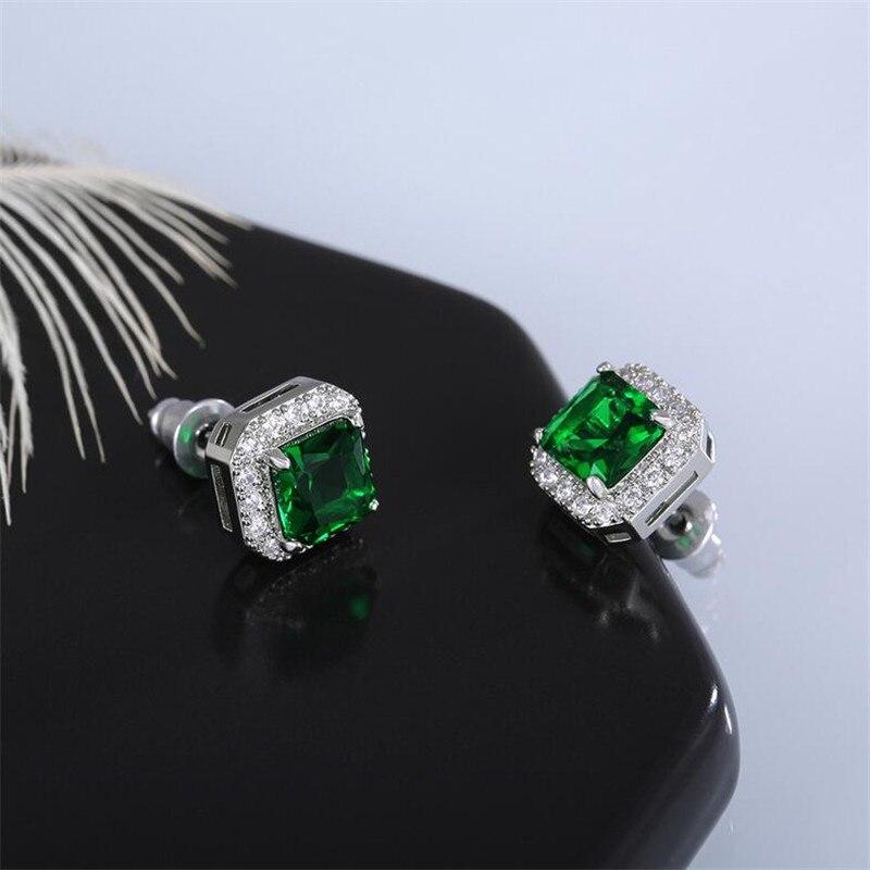 Новое поступление, простые модные украшения, стерлинговое серебро 925 пробы, изумруд, квадратные драгоценные камни, женские свадебные серьги-гвоздики, подарок