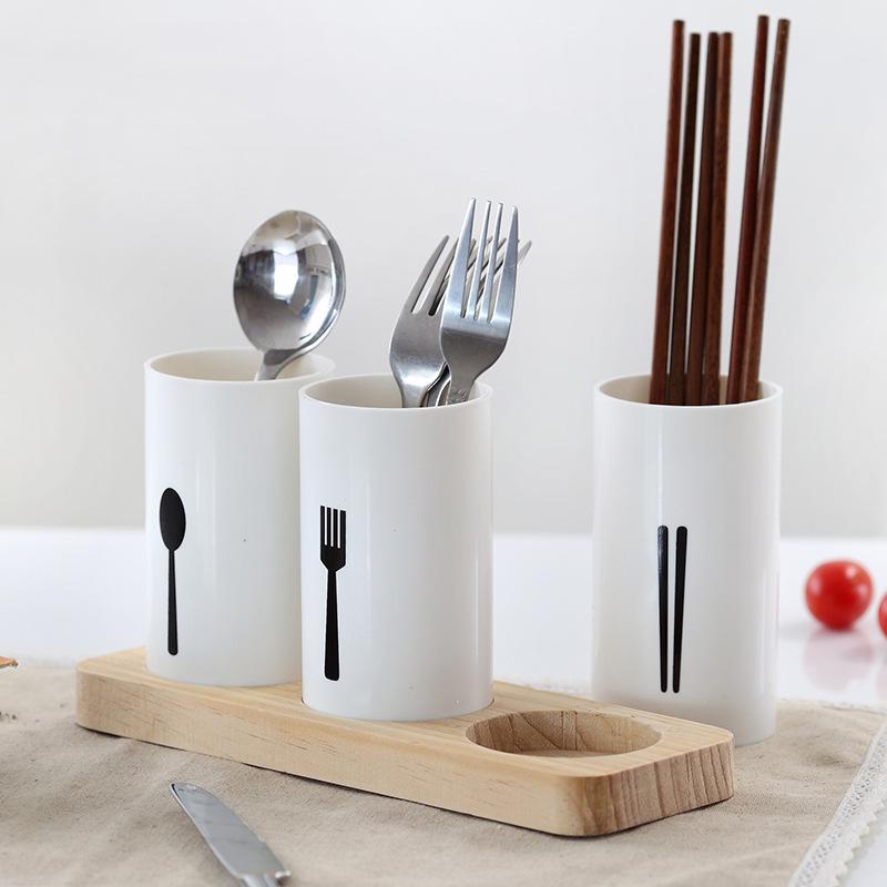 Органайзер для столовых приборов с деревянной основой, держатель для столовых приборов, ложки, вилки, палочки для еды, стеллаж для хранения кухонной столешницы