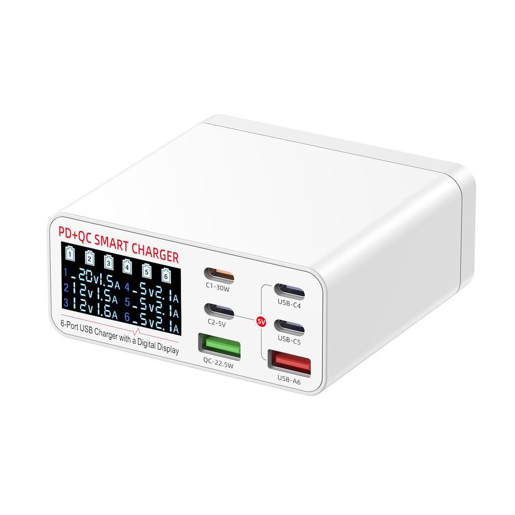 55-ваттное многопортовое USB-C зарядное устройство - 6 портов для быстрой зарядки мобильных устройств, планшетов, ноутбуков