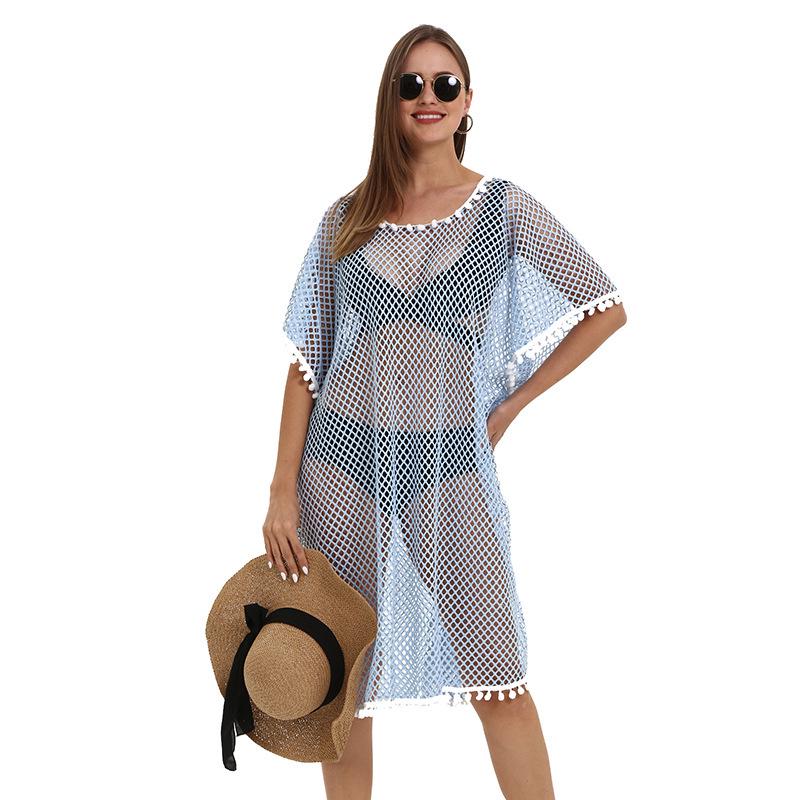 Women's Tassel Cardigan Beach Cover-Up Shawl: Sun Protection Bikini Cover, European & American Style, Hollow Out Design
