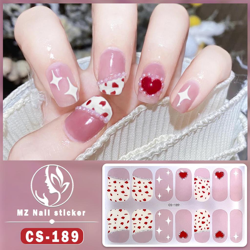 CS Waterproof No-Cure Gel Nail Wraps, Full Cover Japanese & Korean Style Heart Pattern Nail Stickers, Nail Patch Films