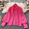 Design Crochet Temperament Long Sleeve Shirt Top Autumn Women's Loose Shirt