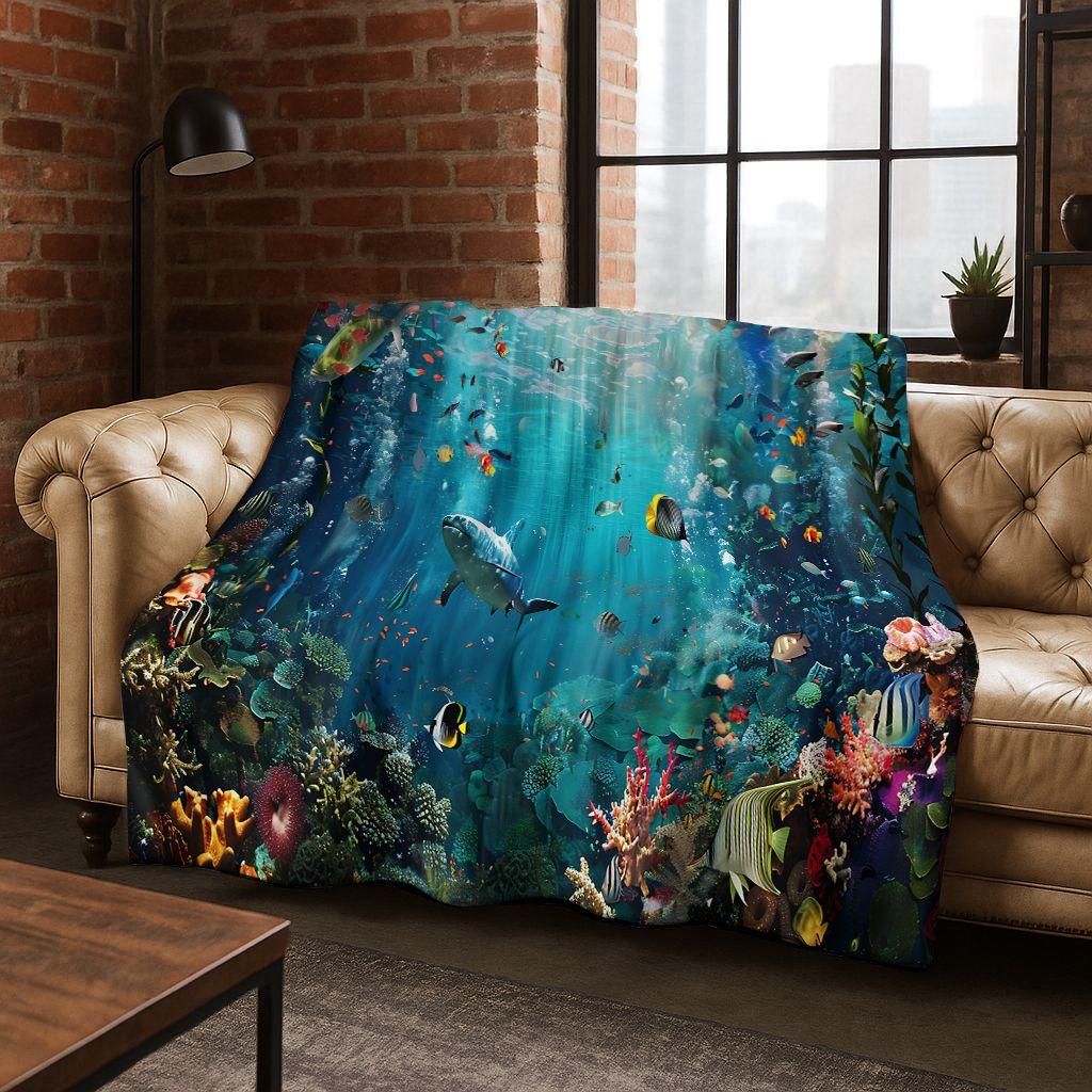 26 Style Underwater World Sea Dolphin Turtle Coral Art Flannel Blanket,Cozy Soft Throw Blanket for Home Bedroom Bed Sofa Kids