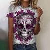 Летняя мода с коротким рукавом, повседневные футболки с принтом 3D-черепов, женская одежда, уличная одежда с круглым вырезом, футболки и блузки, большие размеры