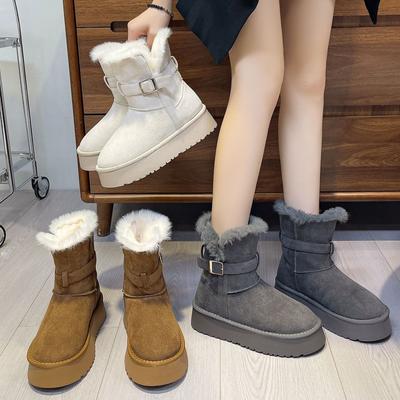 Женские мягкие эластичные толстые подошвы зимний мех теплые противохолодовые утепленные сноубутсы нескользящие износостойкие повседневные спортивные короткие хлопковые ботинки