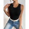 Women European Style 3d Flower Decoration Solid Sleeveless Crop Tank Top