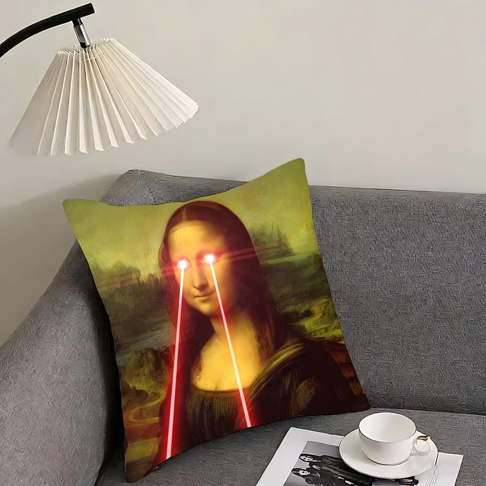Modern Art Funny Mona Lisa Cushion Cover Pillowcase Ultra Soft Skin Friendly Fabric Cloud Like Comfort Concealed Zipper