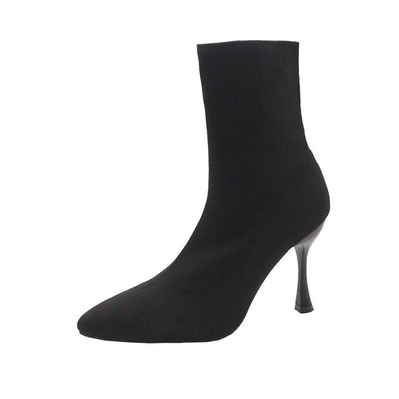European Autumn/Winter Stiletto Knitted Wool Pointed Toe Sock Ankle Boots: Slimming, Elastic High Heels for Women.
